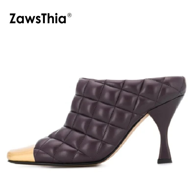 

ZawsThia big size 44 45 fashion square toe woman high heels slip-on slides luxury brand women slippers classic lady pumps mules