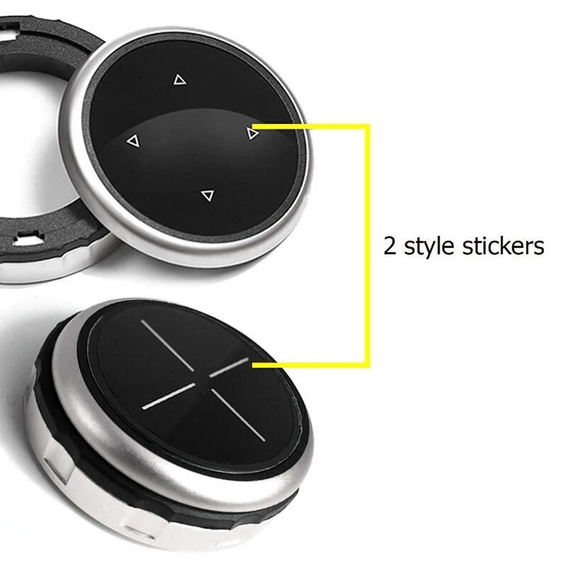 Multimedia Knob Controller Wheel Replacement Cover with Two Different Style Button Stickers for BMW 1 3 5 Series