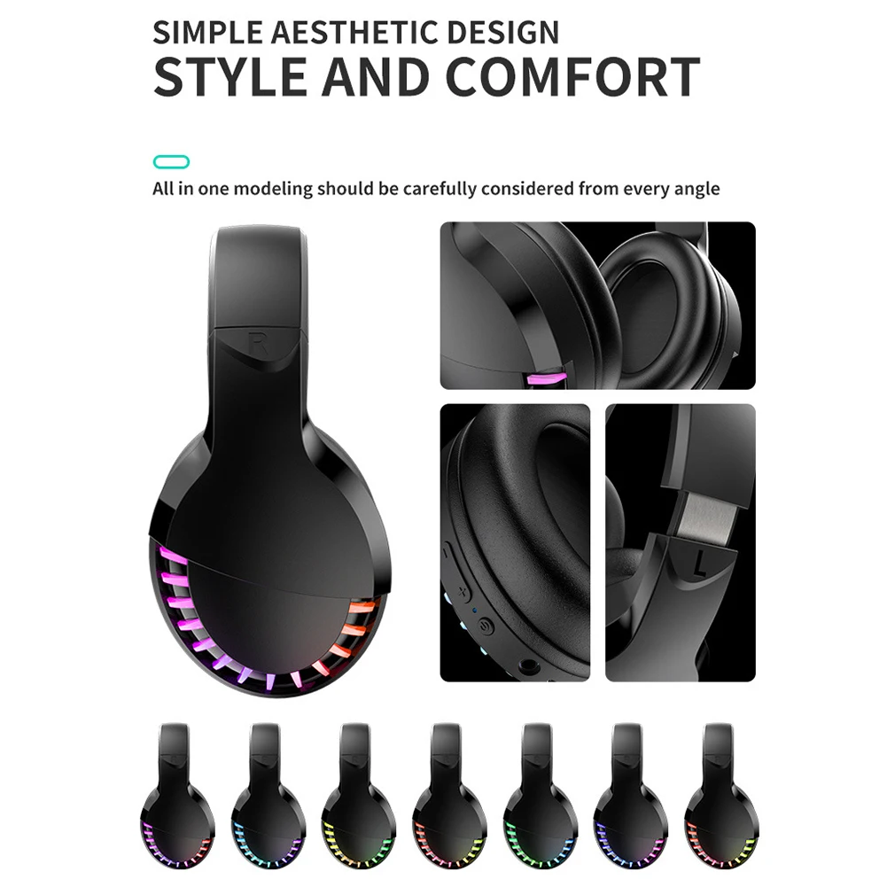 SH33 Bluetooth 5 0 Dual Modes RGB Light Headset Stereo Bass Gaming Headphones