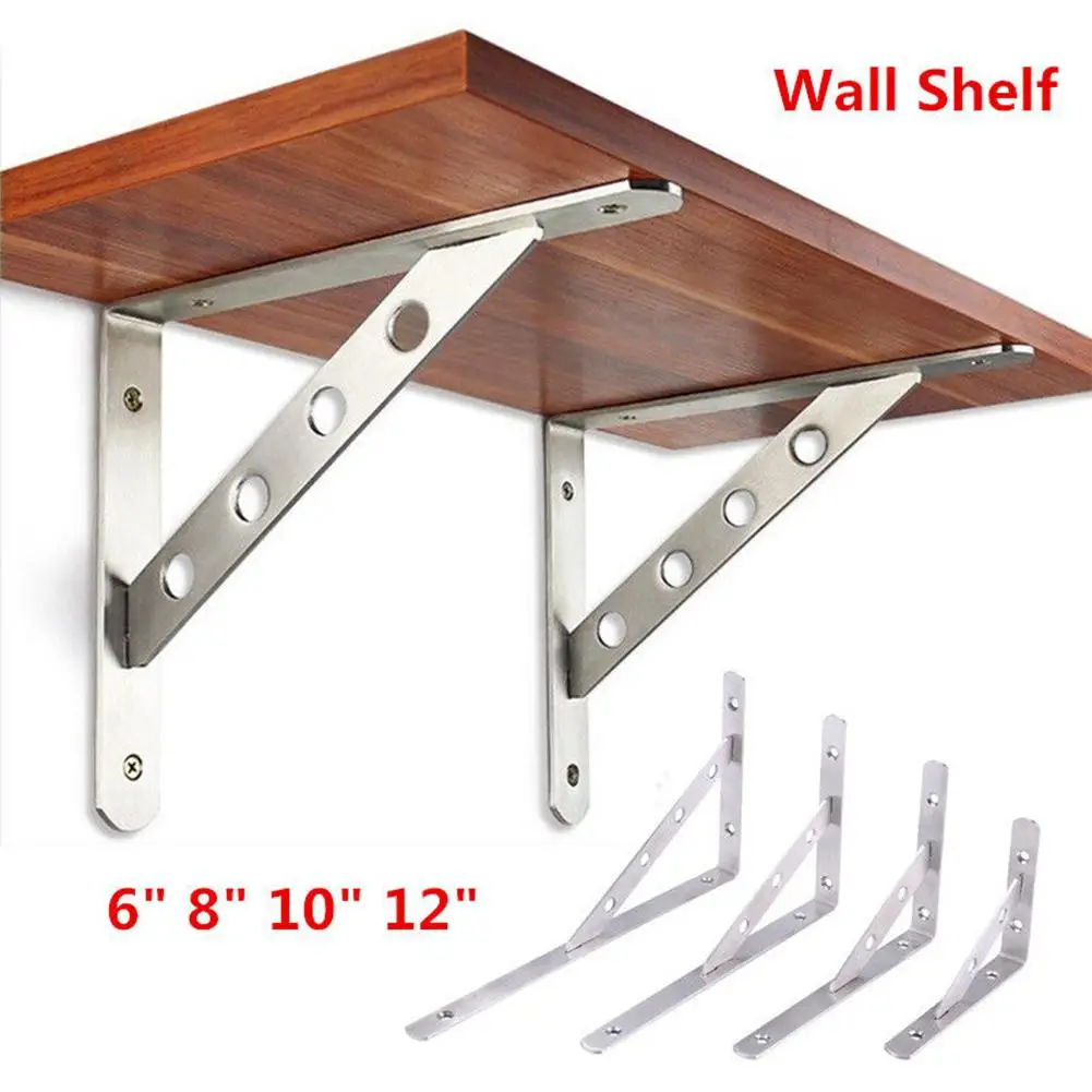 2pcs 6inch 8inch 10inch 12inch 3mm Detachable Stainless Steel Wall Mounted Shelf Bracket L Shaped Supporter Brackets Aliexpress