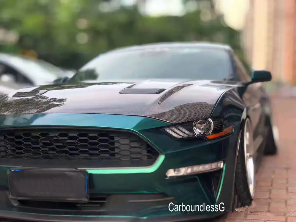 Для Ford Mustang карбоновая заглушка из волокна декоративный авто передний бампер, капот крышка двигателя для mustang-2019years кузова бленда