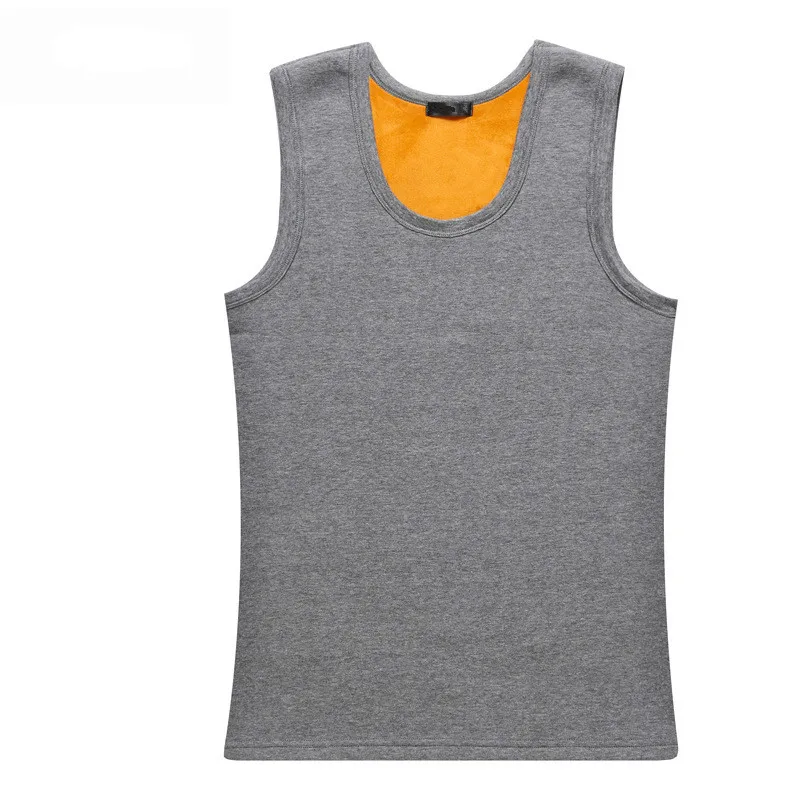 

Winter Warm Sleeveless Grey Tank Tops Male Men Double Sided Plush Thick Fleece Underwaist Waistcoat Plus Size Casual Tops Tees