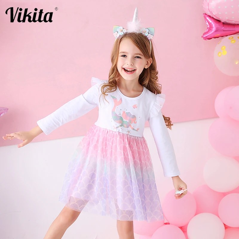 Kids Clothing Princess-Dress Mermaid Long-Sleeve Girls Winter VIKITA Autumn Cartoon