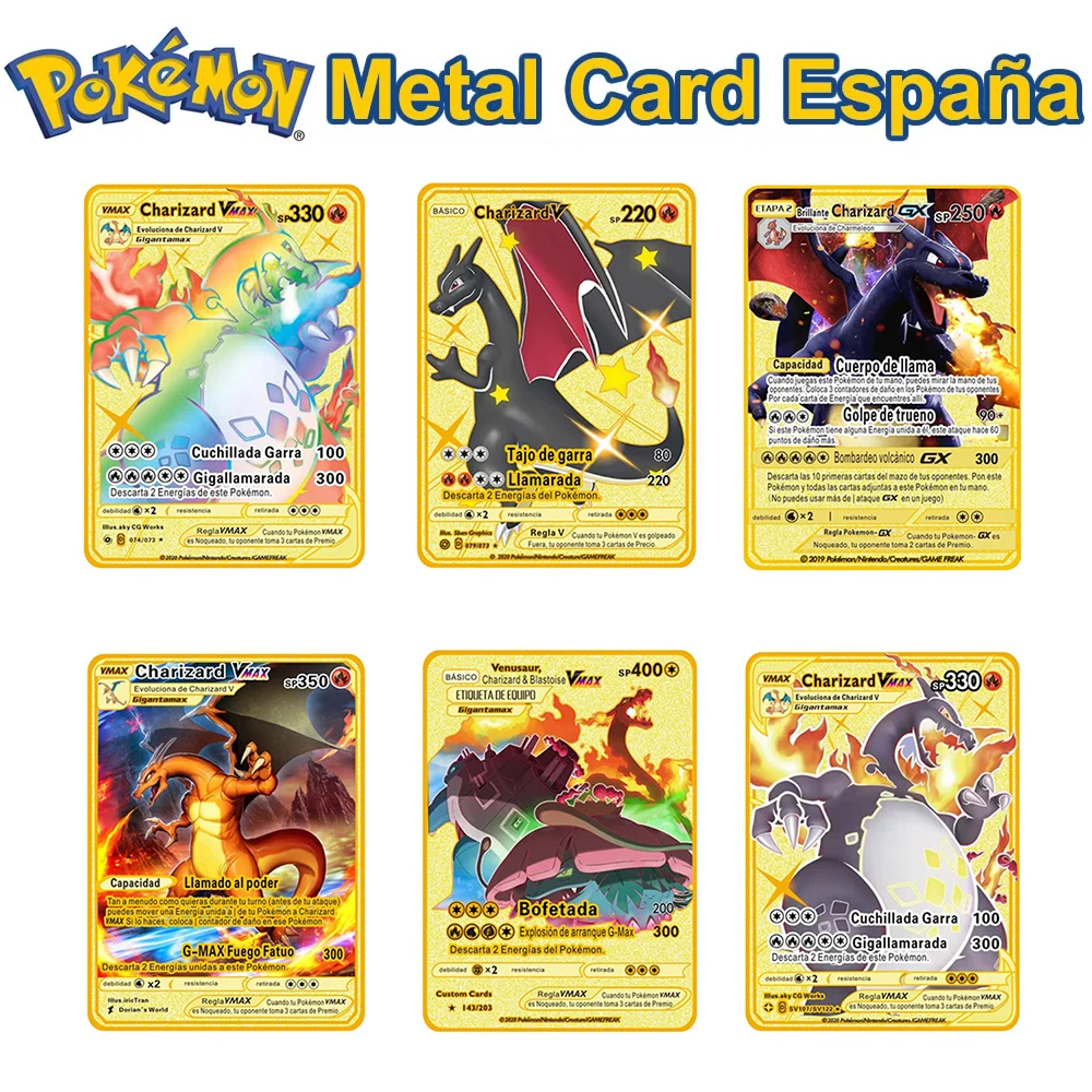 Spanish Pokemon Metal Card Pokémon Letters V VMAX Charizard GX