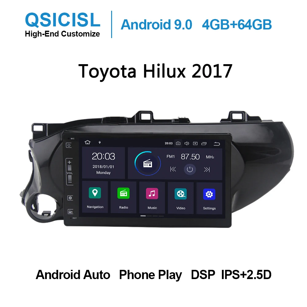 

Android 9.0 2.5D 10.1" car dvd multimedia player for Toyota Hilux 2017 headunit 1 din radio multimedia stereo 4GB+64GB SWC DSP