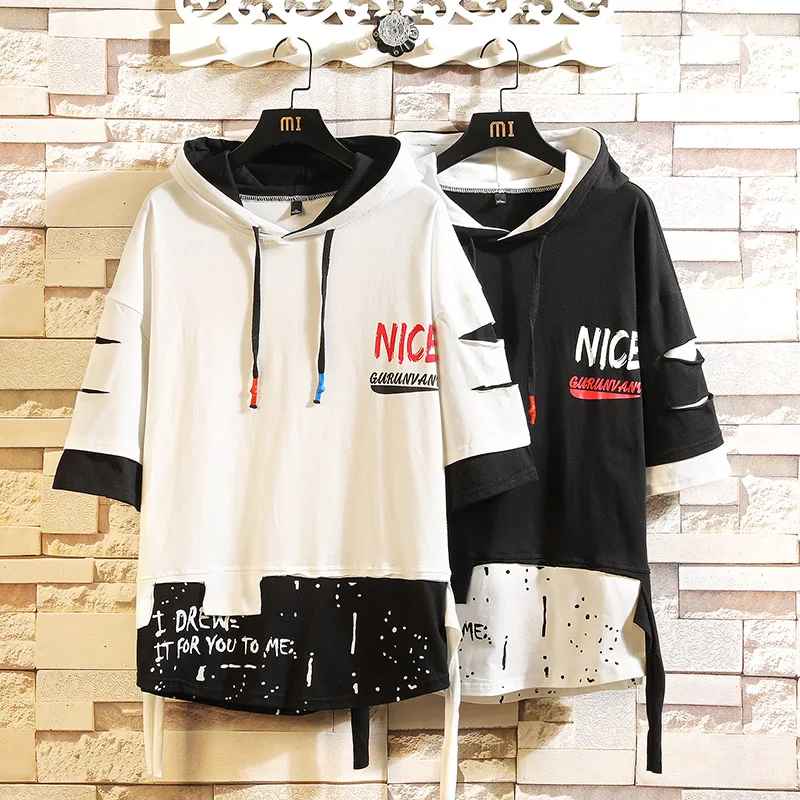 Summer 2020 Short White Black Hoodie Sweatshirt Mens Hip Hop Punk Pullover Streetwear Casual Fashion Clothes Summer 2020 Short White Black Hoodie Sweatshirt Mens Hip Hop Punk Pullover Streetwear Casual Fashion Clothes