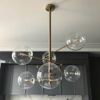 

modern design glass ball chandelier 6 heads clear glass bubble lamp chandelier for living room kitchen black/gold light fixture