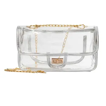 

Clear Crossbody Bag for Women The Transparent Tote Bag with Chain Messenger Shoulder Handbag Purse(Silver)