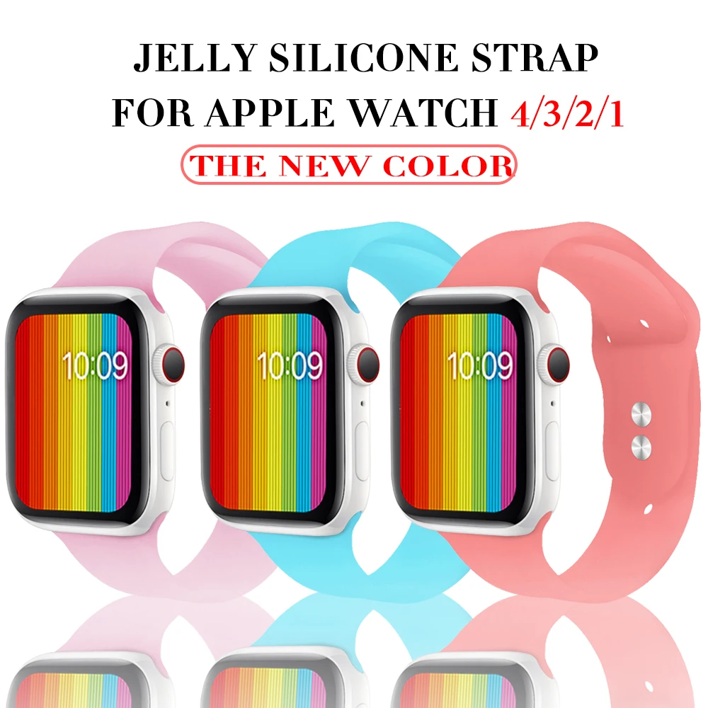Силиконовый ремешок цвета желе для часов 42 мм 38 мм спортивный iwatch ремешок 40 мм 44 мм браслет на запястье для apple watch 5 4 3 2 1 серия