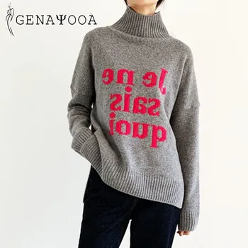 

Genayooa Turtleneck Letter Sweater Women Autmn Winter Korean Style Women Sweaters And Pullovers 2020 Chic Jumpers Knitted Tops