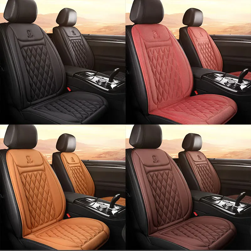 A set of car seat covers with backrest covers in different colors.