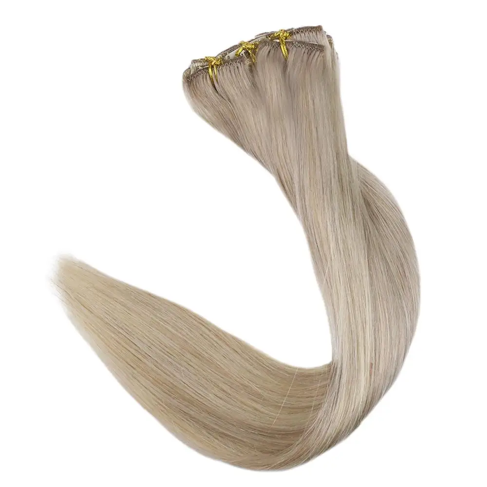 Полный блеск настоящие человеческие волосы клип в расширениях 9 штук #18 пепельный блондин и 613 блондинка клип на волосы подчеркивает полное