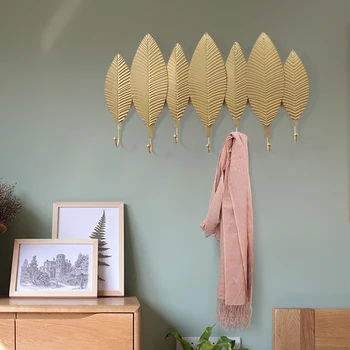

Nordic creative iron art leaf shaped coat hook porch door back decoration key crook YHJ030303