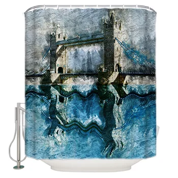 

Bridge Mirrored Water Shower Curtain Bathroom Curtain Polyester Fabric Bath Curtain Washable Home Bath Decor