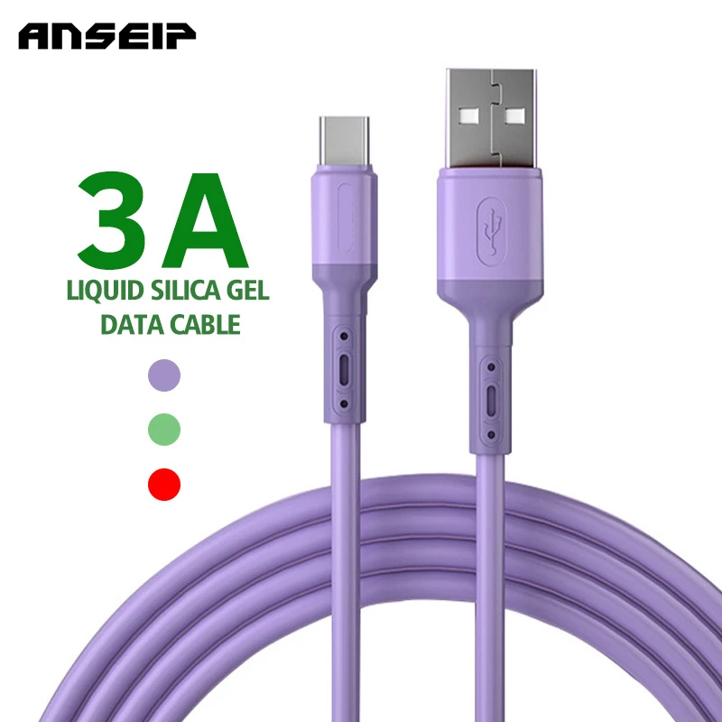 ANSEIP жидкий мягкий силиконовый кабель USB Type C для Huawei Samsung Xiaomi Micro Android Мобильный