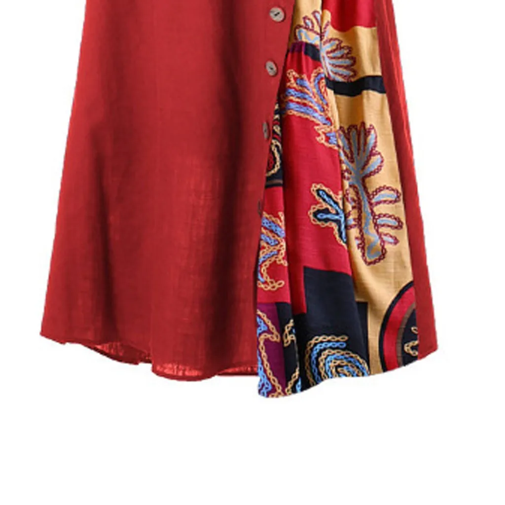 Womail платья осенние женские модные три четверти рукав лоскутное платье Макси boho o-образным вырезом длиной до щиколотки Кнопка халат femme boheme