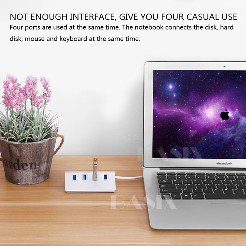 BASIX Usb 3,0 концентратор 4 адаптер портов 4 в 1 USB 3,0 OTG концентратор с 4* USB3.0 алюминиевый порт сплав для Macbook Air ноутбук ПК планшет