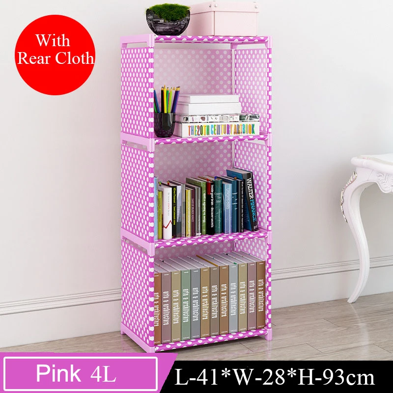 Pink 3L Простая портативная книжная полка из нетканого материала, детская книжная полка для хранения, напольная подставка для самостоятельной сборки, креативная Современная книжная полка для украшения дома - Цвет: Pink 3L