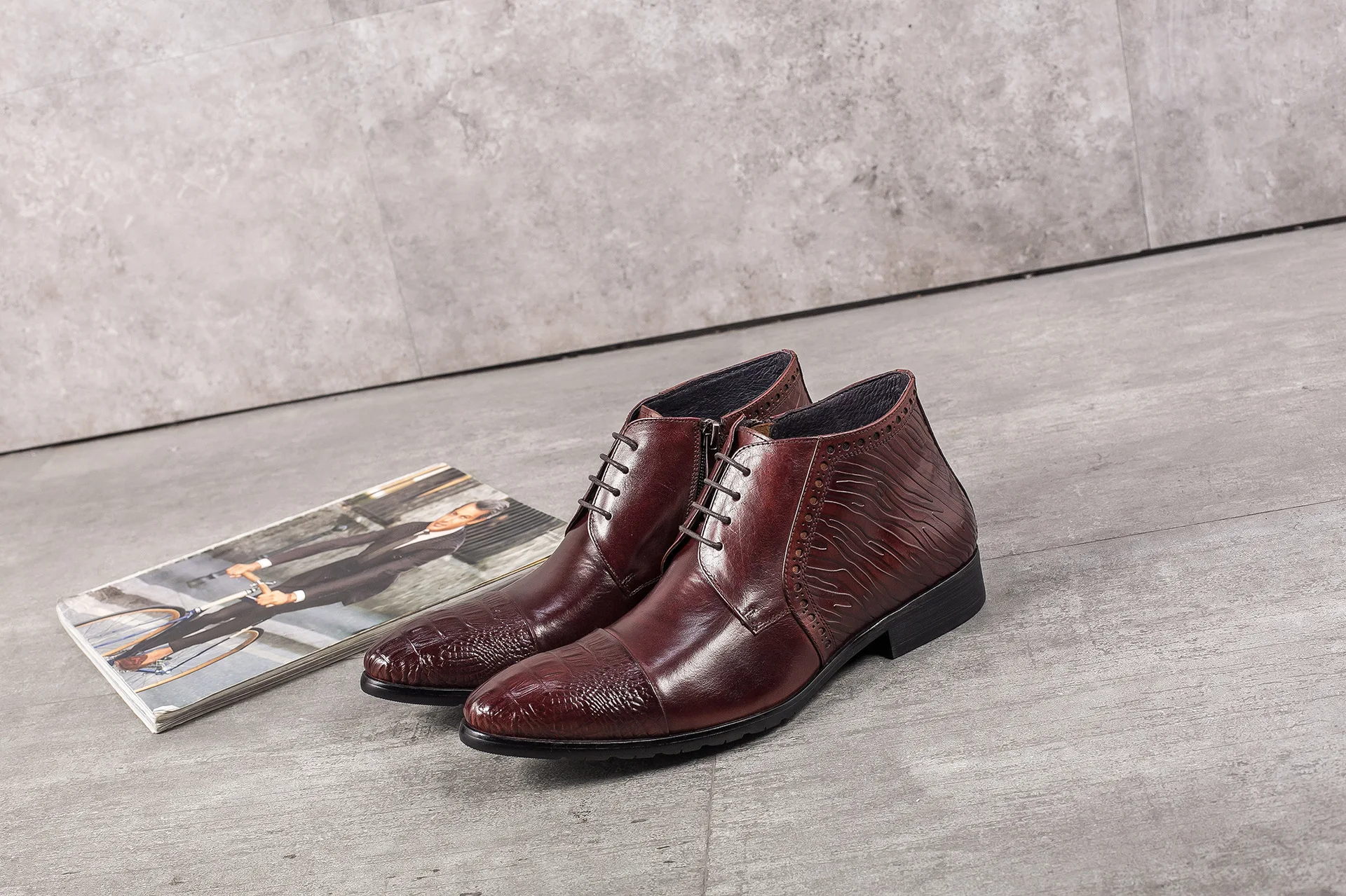 

Trend Leather Boots Lace-up Business Formal Wear Short Boots Large Size Cowhide Shoes Leather Breathable