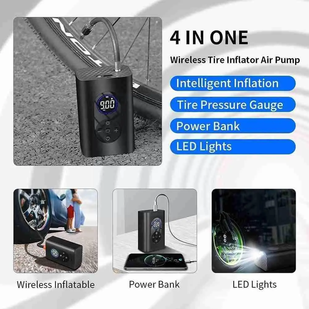 Portable Car Air Compressor Electric Cordless Tire 150 Inflator Air Digital Rechargeable Auto Balls For Car Motorcycle PSI L9V3