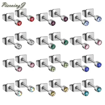 

PiercingJ 12pairs Stainless Steel 2.5mm Birthstone Cubiz Zirconia Stud Earrings Set Hypoallergenic Piercing Earring for Women