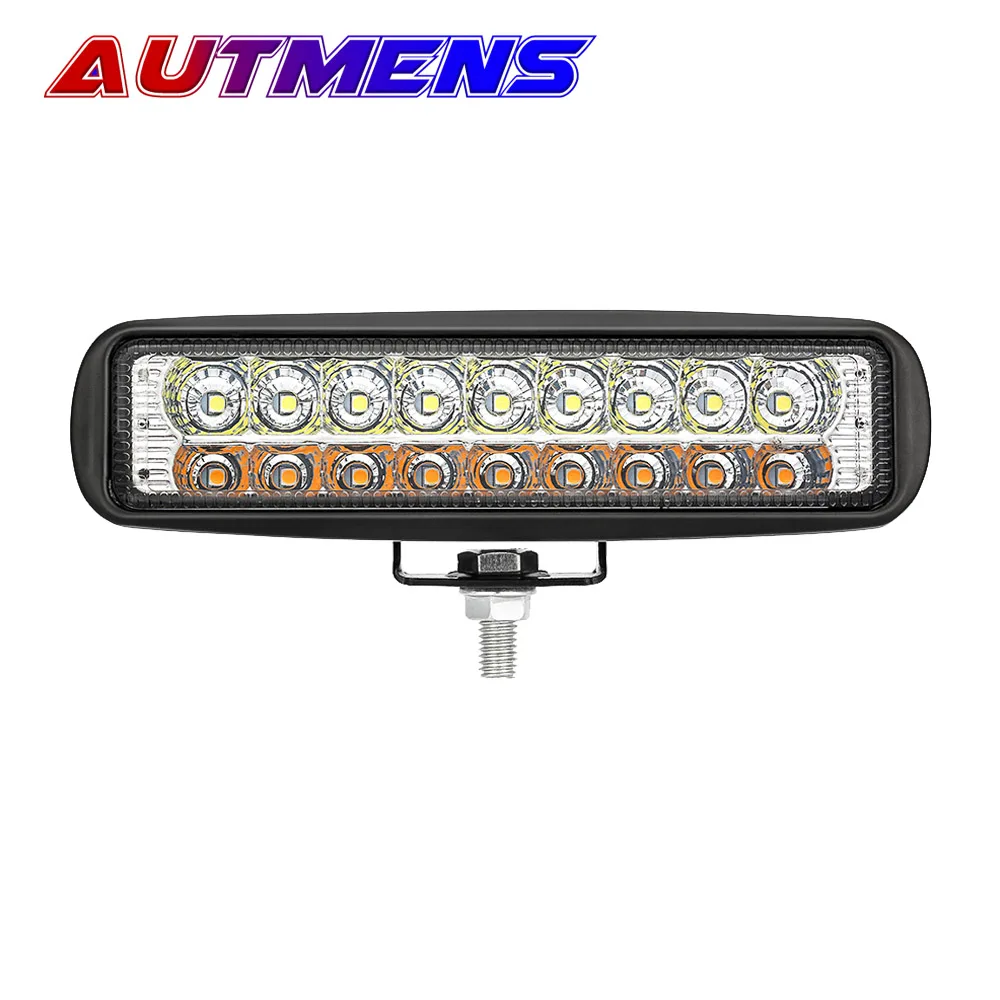 

2PCS 27W 6inch LED Work Light Bar Double Color Amber White Combo Beam Yellow Driving Headlight front bumper Lamp motorcycle