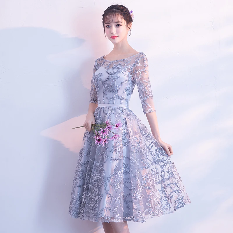 BacklakeGirls vestido de festa с открытыми плечами серое кружевное миди платье шоу банкетное вечернее платье лето