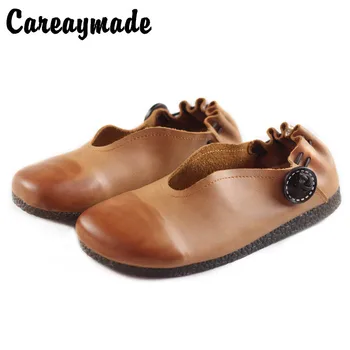 

Careaymade-Women's retro shoes of national style round head ox tendon,flat heel single sole,women's hand-made real leather shoes