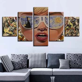 

Wall Art Poster Modern Home Decoration 5 Panel Girl Landscape Living Room Canvas HD Print Painting Modular Pictures Frame