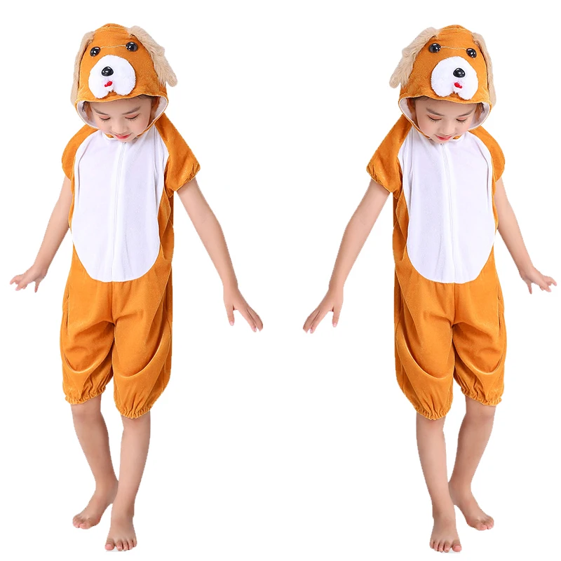 Kids Cartoon Animals Brown Dog Costumes Halloween Cosplay Costume Boy Girl Kindergarten Disfraces Dress Up Role Play Jumpsuit