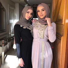 

Abaya Dubai Muslim Long Dress For Women Embroidery Golden Cardigan Belt Islam Clothing Kimono Casual Maxi Dresses Bodycon Robe