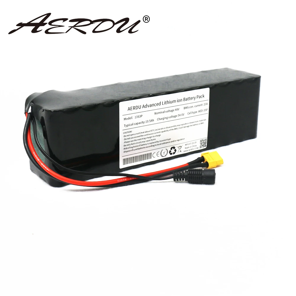 AERDU 48V 10.5Ah 11Ah с 2A Зарядное устройство 13S3P 18650 750 Вт 350 литий-ионный аккумулятор inr18650-35e, фара для электровелосипеда в скутера велосипеда