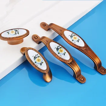 

Classical Ceramic Handle Ceramic Zinc Alloy Hollow Pattern Handle Retro Ceramic Cabinet Wardrobe Pattern Handle and Pull