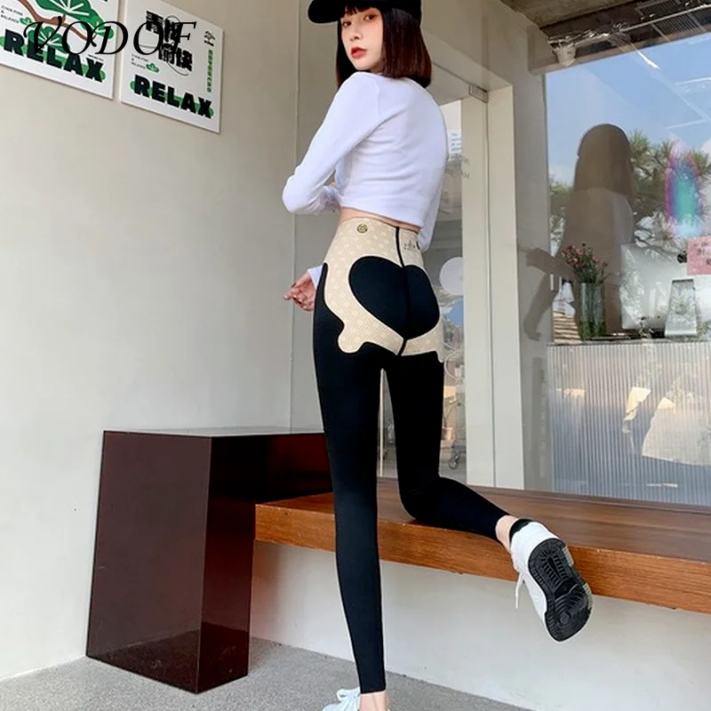 VODOF 2021 High Waist Stretch Ankle-lift Polyester Tights Yoga Pants Women's Tights High Waist Fitness Women's Tights