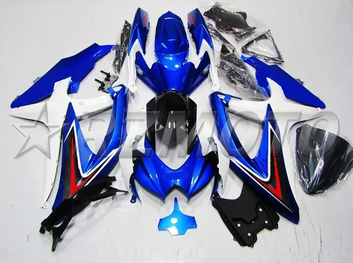 Литье под давлением) ABS обтекатель наборы подходят для Suzuki GSXR-600 GSXR-750 K8 2008 2009 2010 Обтекатели набор на заказ синий белый BR