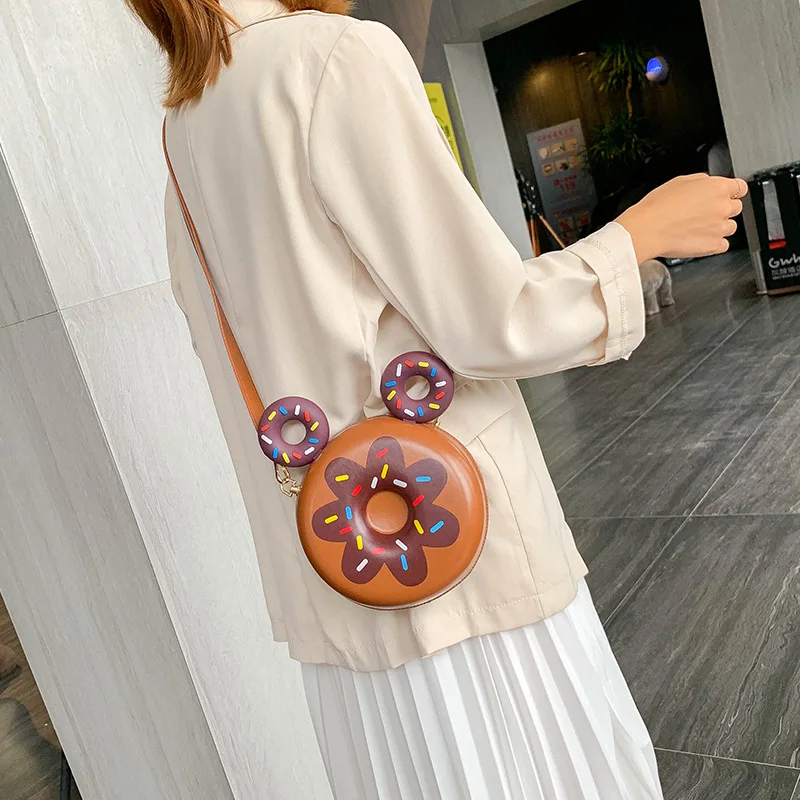 Donut Printing Disney Bags Cute Mickey Ear Small Round Bag Women Mickey Mouse Shoulder Diagonal Pu Fashion Girl Out Bags