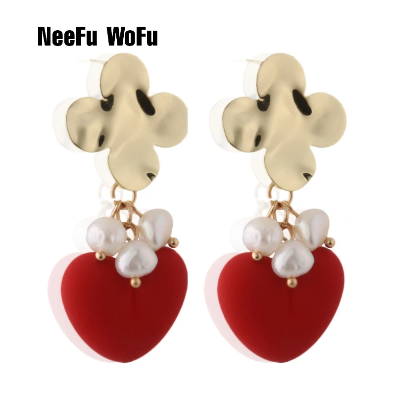 NeeFuWoFu красные сережки hart серебро 925 пробы Needl gold медные Сережки для винограда Orecchini