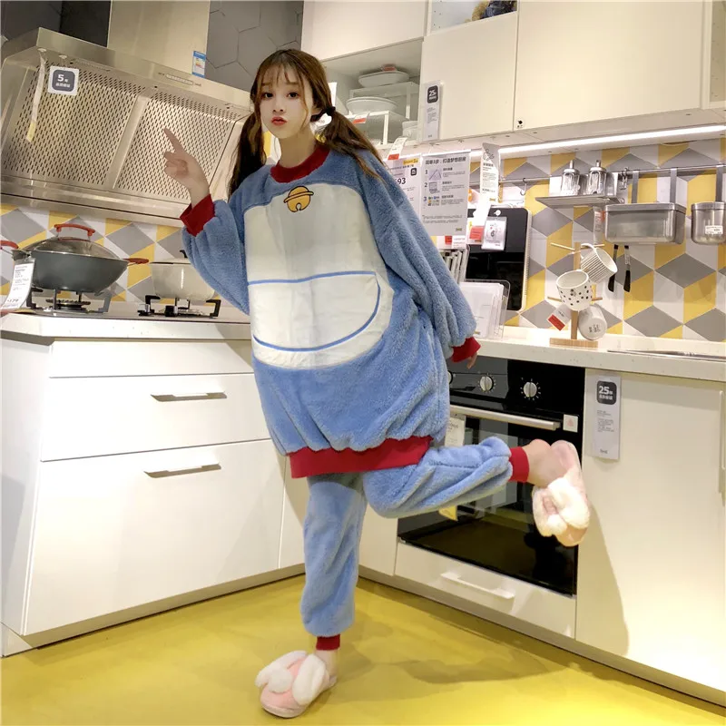 Kawaii/милые пижамы с ананасом; большие размеры; топы для сна; Новинка; сезон осень-весна; женская пижама с рисунком дораэмона