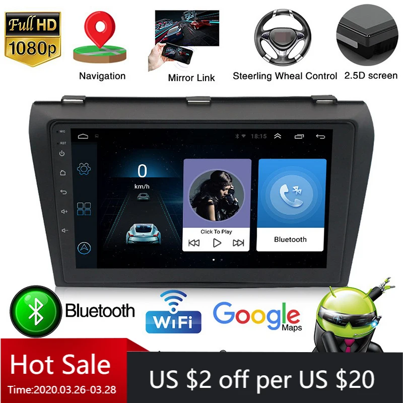 Автомобильный мультимедийный плеер 2din Android для Mazda 3 2006-2012 1 + 16 ГБ/2 32 ГБ 9 сенсорный