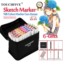 TouchFIVE 168 цветов художественные Маркеры Ручка на спиртовой основе двойная головка эскизные маркеры Кисть ручка для рисования манга дизайн за рубежом склад