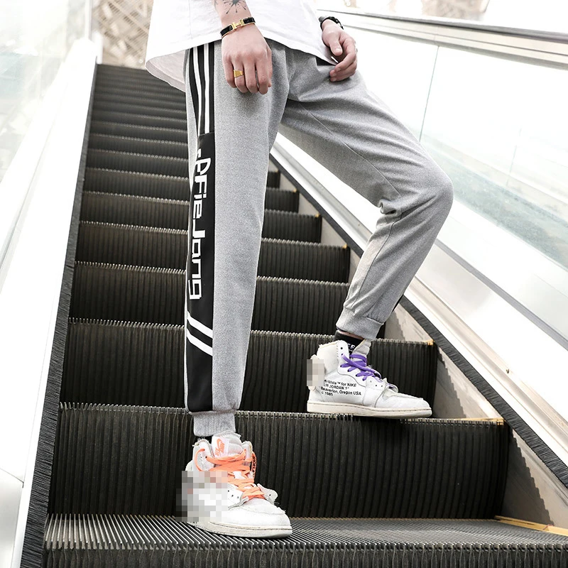 

2019 New Men's Spring Leisure Sweatpants Side Stripe letter printed Streetwear Fashion Color collision Trousers Pencil Pants