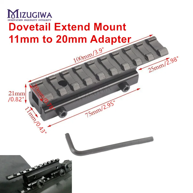 

Tactical Dovetail Scope Extend Mount 11mm to 20mm Picatinny Rail Weaver Adapter Riser Mount Rifle Pistol Airsoft Hunting Caza