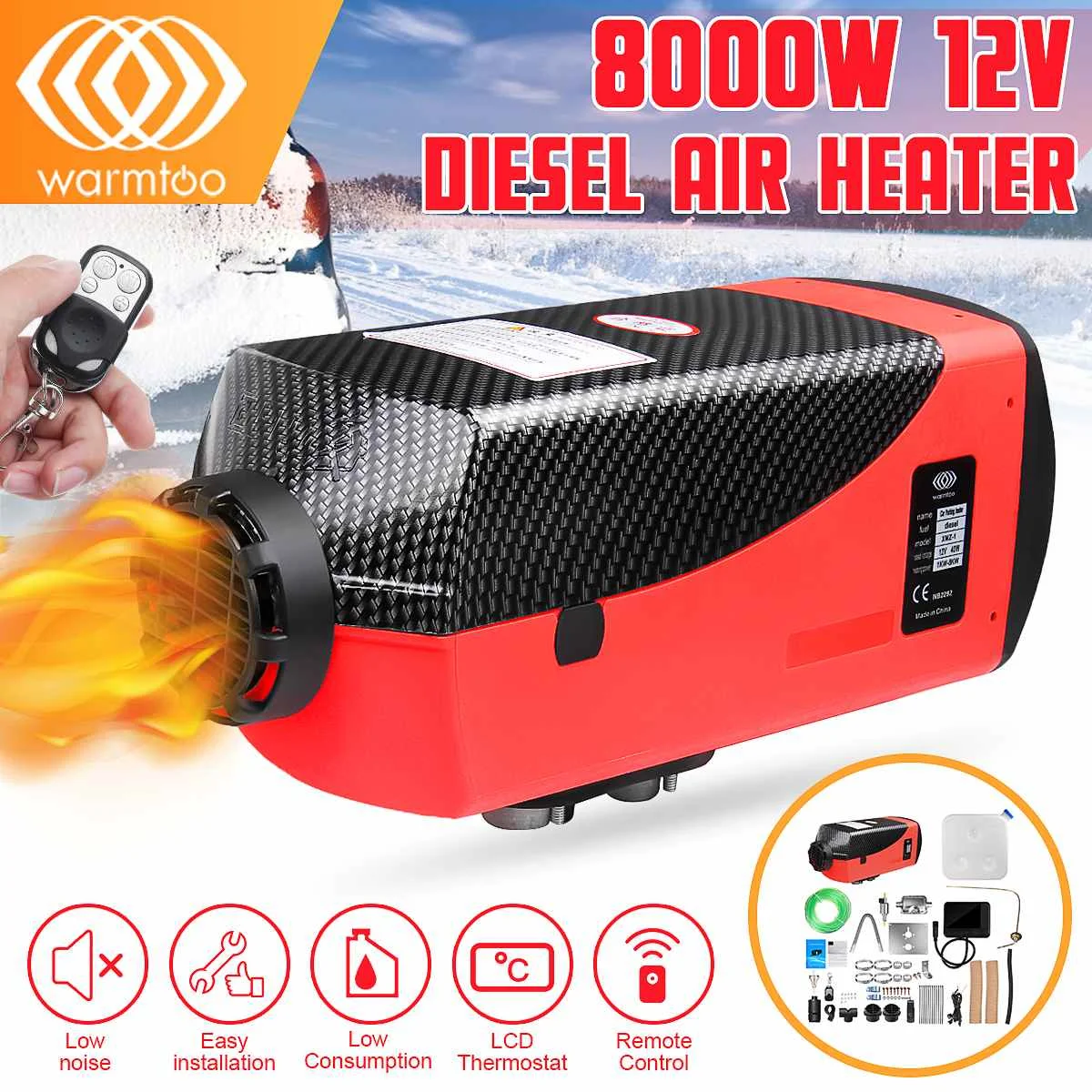 

8000W 12V Car Heater Diesel Air Heater Winter Defrose Car Parking Heater+ LCD Switch 2 Air Outlet Silencer For Truck Bus Boat