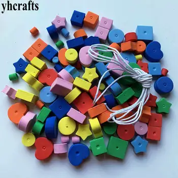 

1bag(100PCS)/LOT.Geometric figure foam lacing beads.Creative handwork.Early educational toys.Crafts foam shape with string OEM
