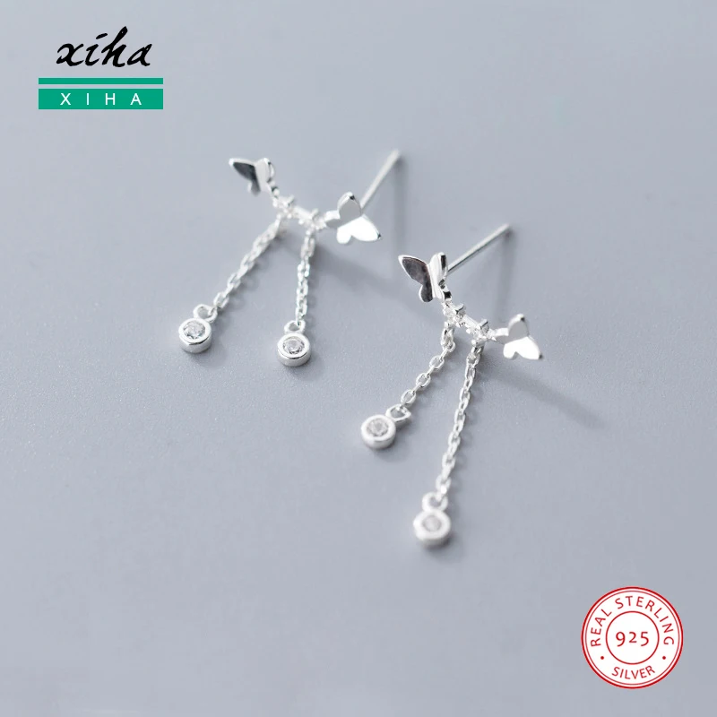 

Long Chain Tassel Butterfly Stud Earrings for Women Girl Kids Teens 925 Sterling Silver CZ Zircon Fashion Jewelry Dropshipping