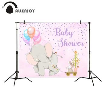 

Allenjoy Baby Shower Photocall Cartoon Elephant Rabbit Bird Balloons Potted Plant Flags Dot Wall Deor Child Watercolor Backdrops