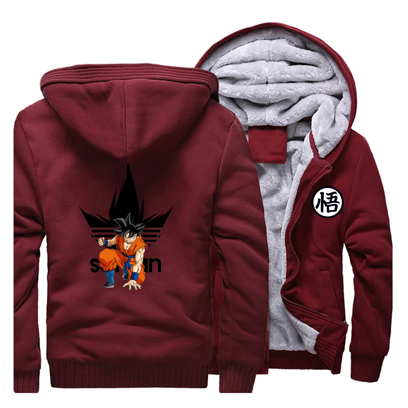 Keep Warm Winter Dragon Ball Mens Hoodies Super Saiyan Print Sweatshirt Japan Anime Casual Thick Jacket Coats Cartoon Hoody - Цвет: Wine Red 1