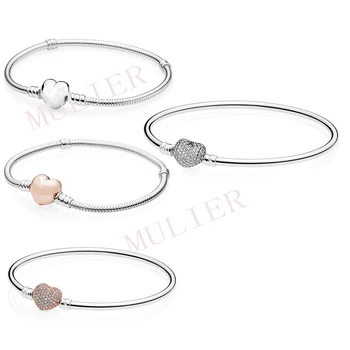 

MULIE 2020 New Fashion High Quality 100% 925 Sterling Silver Heart Shaped Basic Bracelet DIY Beaded Jewelry Gift Factory Outlet