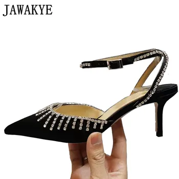 

Crystal High Heels Pumps Silver Bridal Shoes Elegant Pointed Toe Fringed Shoes Women Slingbacks Designer Banquet Shoes Women