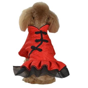 

Chinese Style Tang Suit Dress Dog Dress Small Female Puppy Pet Warm Clothes Cute Apparel Festival Outfit/